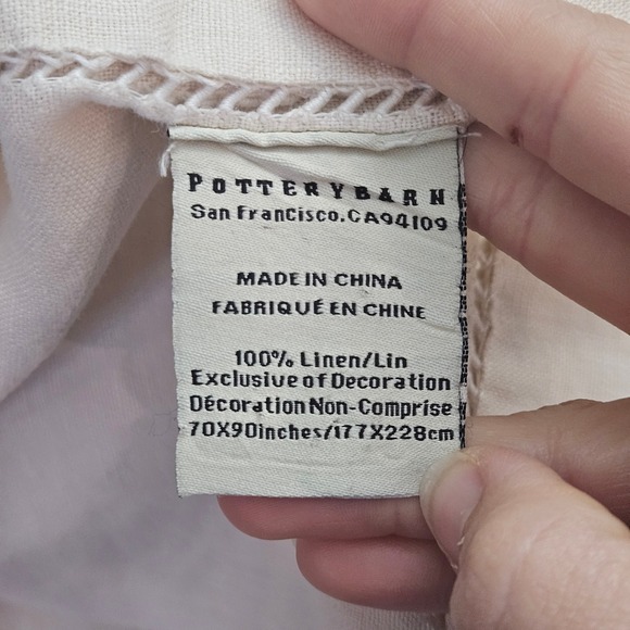 Pottery Barn 100% Linen Hemstitch Tablecloth Oatmeal Beige Peach 70x90 Rectangle - Picture 5 of 6